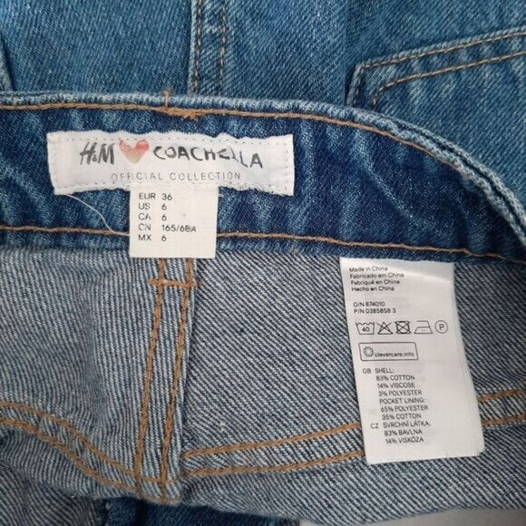 H&M X COACHELLA High-Rise Floral Embroidery Jean Shorts Sz 6 - Picture 9 of 11